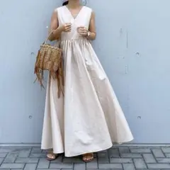 ノースリーブ ロング　ワンピース ポケット 韓国 ベージュ ホワイト　白　涼しい