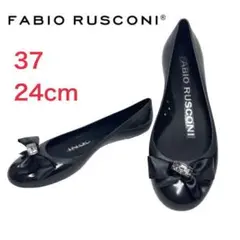 大人気■FABIO RUSCONI ラバーフラットパンプス リボン ビジュー