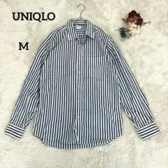 【ユニクロ】UNIQLO ストライプ長袖シャツ Yシャツ ネイビー M