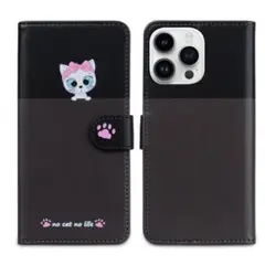 猫ちゃん手帳型ケース　iphone14 黒+グレー　スマホケース
