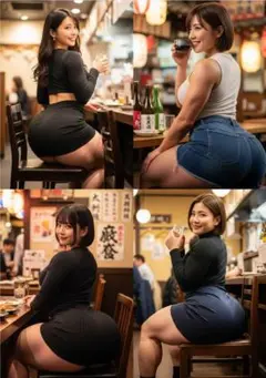 【AIアートポスター】居酒屋豊満女子厳選セレクト4枚セットVol.1