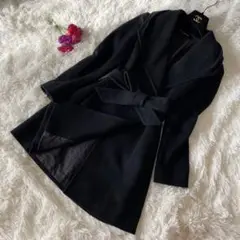 UNITED ARROWS ベルテッドコート Aライン 女優襟 アンゴラ 黒 S