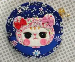 可愛い猫☆お花柄被り物猫ポーチ 丸ポーチ ★ ハンドメイド ねこ