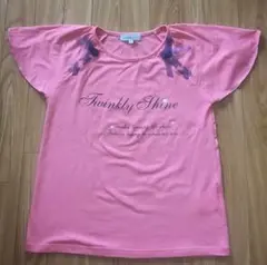 【美品!!】リンジィ フリル袖リボンTシャツ ピンク L(160cm)