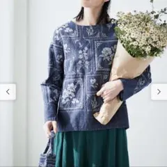 サニークラウズ 3L カットソー　織り込められた花トップス　花　美品