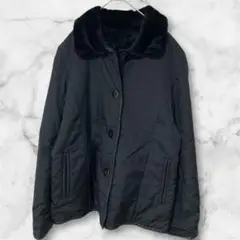 【美品】キルティングジャケット　フェイクファー　L‐LL相当　ブラック