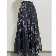 iS ScoLarイズスカラー 蝶 薔薇 水玉 切り替え シアーロングスカート