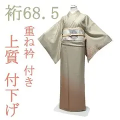 付下げ 着物 重ね衿付き 本加工 手染め 地紋 裄68.5 L 中古 sn487