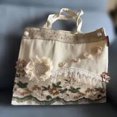 トートバッグお花刺繍リメイク　No.82
