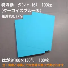 特殊紙タント100kg（ターコイズブルー系）はがき100×150㍉、100枚