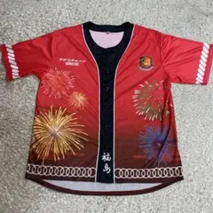 福島ユナイテッド　花火柄 赤い応援シャツ Fサイズ