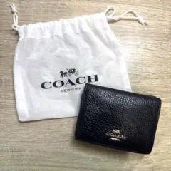 【美品】coach ブラック　三つ折り財布　保存袋付き