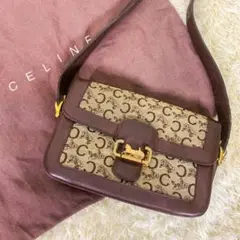 美品✨ セリーヌ ショルダーバッグ Cマカダム 馬車金具 キャンバス レザー 茶