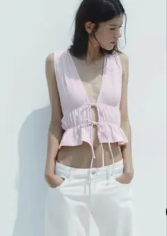 ZARA ギンガムチェック柄リボントップス