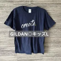 GILDAN◎ネイビーロゴTシャツ キッズLレディースS海外古着 半袖カットソー