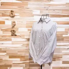【マーガレットハウエル】綺麗めオシャレ チェック総柄 長袖シャツ ベージュ×白