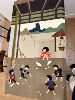 日本わらべ　パッチワーク　のれん