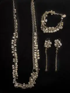 淡水パール ネックレス・ピアス・ブレスレット3点セット