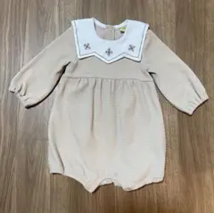ベージュ 長袖ロンパース リボンヘアバンド付き　モイモルン　moimoln 80
