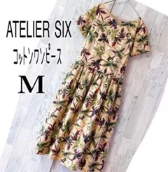 アトリエシックス　Mサイズ　半袖ワンピース　ボタニカル柄　バックリボン　夏ワンピ