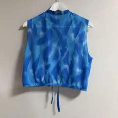 ノースリーブ ブラウス ブルー 柄