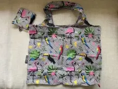 未使用 イタリア エコバッグ 携帯用お買い物袋 フラミンゴ 鳥柄 旅行サブバック
