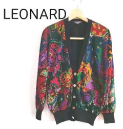 LEONARD レオナール レディース Vカーディガン総柄 金ボタン Lサイズ