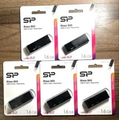 USBメモリー16GB シリコンパワーUSB3.0スライド式(黒)【5個セット】