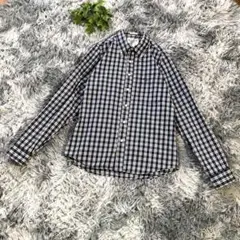 Abercrombie【L】ネイビーx白 チェック柄 長袖シャツ ボタンダウン