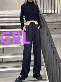 GRL ウエスト折り返しパンツ　S