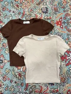 Bershka ブラウン・ベージュ 半袖Tシャツセット