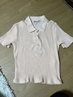 ZARA ピンク リブ編み 半袖ポロシャツ