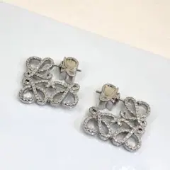 シルバーアナグラムストーンスクエアピアス両耳新品