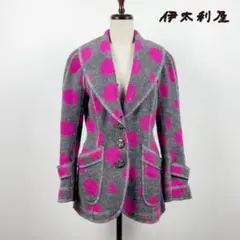 美品 伊太利屋 GK 丸襟ウールジャケット グレー ピンク9*NB535