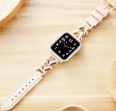 【新品】Apple Watch レザーバンド ベージュ ゴールド チェーン