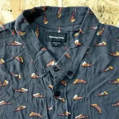 Barney Cools　ピザ柄レーヨン半袖シャツ　XL　[359]