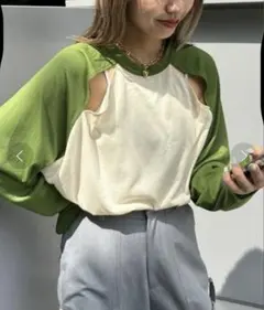 CIAOPANIC シアー配色肩スリットラグラン TEE グリーン