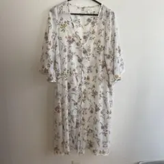 花柄 ホワイト ロングカーディガン