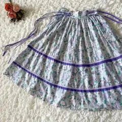 80Sヴィンテージ　ルーシーリンデン　小花柄　ティアードスカート　リボン紐
