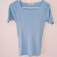 リブニット コンパクト Tシャツ レディース 半袖 トップス カットソー 水色