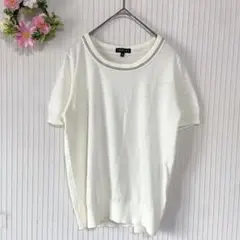 【インディヴィ】 ウール混 サマーニット シャツ（M） ワールド 刺繍 半袖