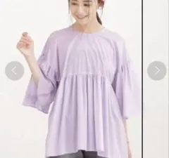 ナノユニバースレオファイン バックリボンギャザーブラウス ラベンダー