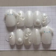 現品限り‼️ハンドメイド ネイルチップ 白 ホワイト シルバー ラメ クリアハート