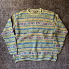 希少 90s 総柄ニット レトロ ノルディック ネイティブ カラフル 古着 人気
