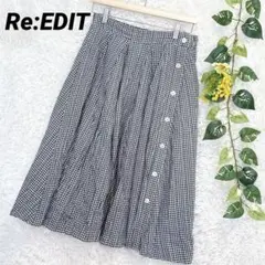 リエディ◆フレアスカート ひざ下丈 花柄刺繍 チェック柄 綿 ゆったり 夏っぽい
