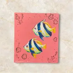 癒しのミニ原画　絵画　アート　動物画　魚　ドローイング