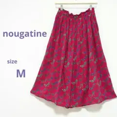 【nougatine】ハイヒール柄　総柄フレアスカート ローズピンク　Mサイズ