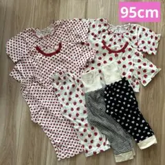 ☆美品☆パジャマ 半袖 長ズボン 替えパンツ 腹巻き付きいちご ハート 95cm
