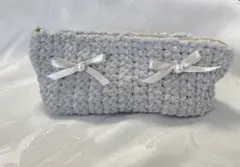 かぎ針　ハンドメイド　ペンケース　ペンポーチ　韓国風　リボン　プリンセスモール