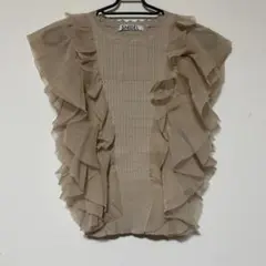 SNIDEL シアーフリルスリーブニットプルオーバー ベージュ